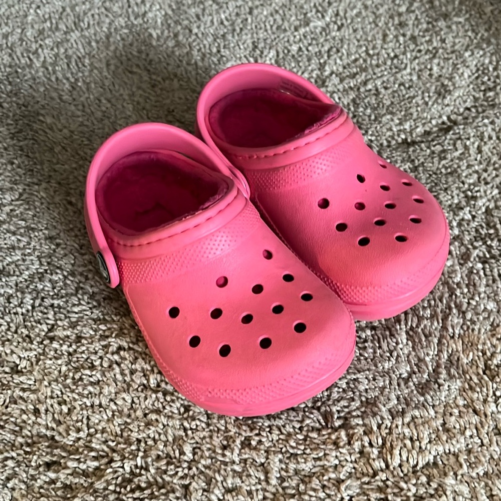 Hot Pink Crocs with fuzzy insides